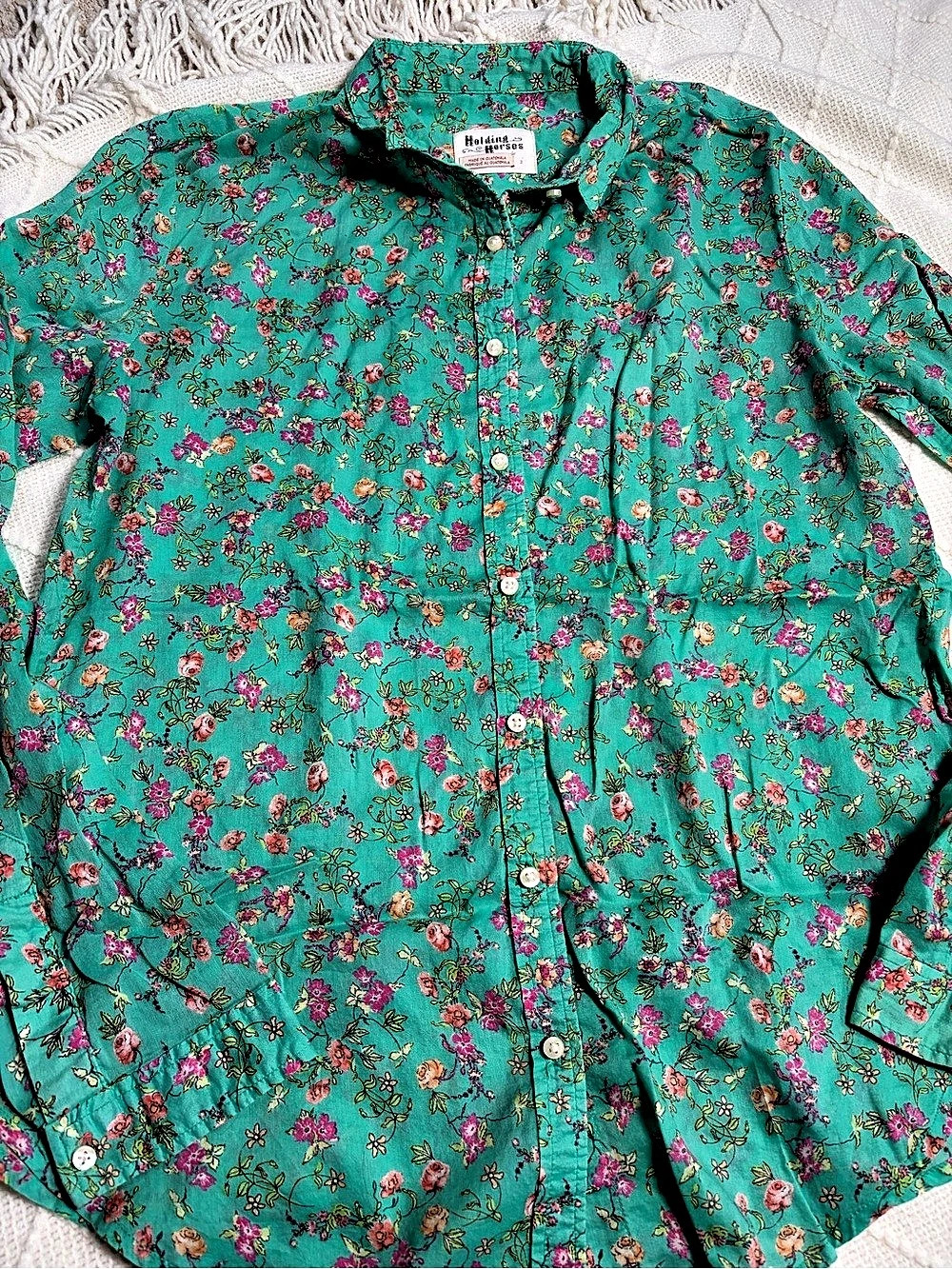 Holding Horses Floral Button Down Shirt Green Size 2